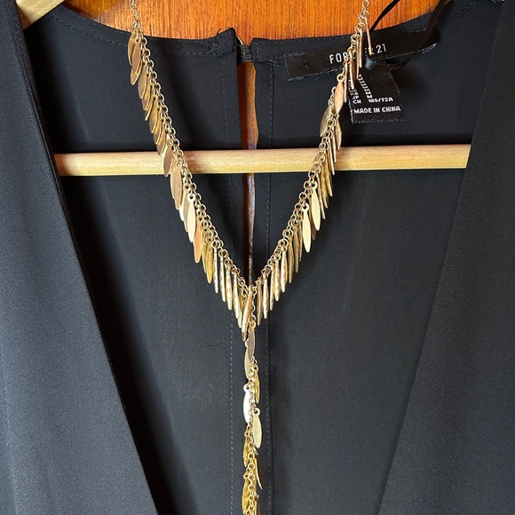 Deep V Black Jumpsuit with Sheer Sleeves by Forever 21 - Picture 7 of 10